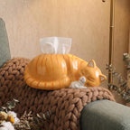 Boîte à mouchoirs en céramique forme de chat endormi pour distributeur de serviettes et rangement