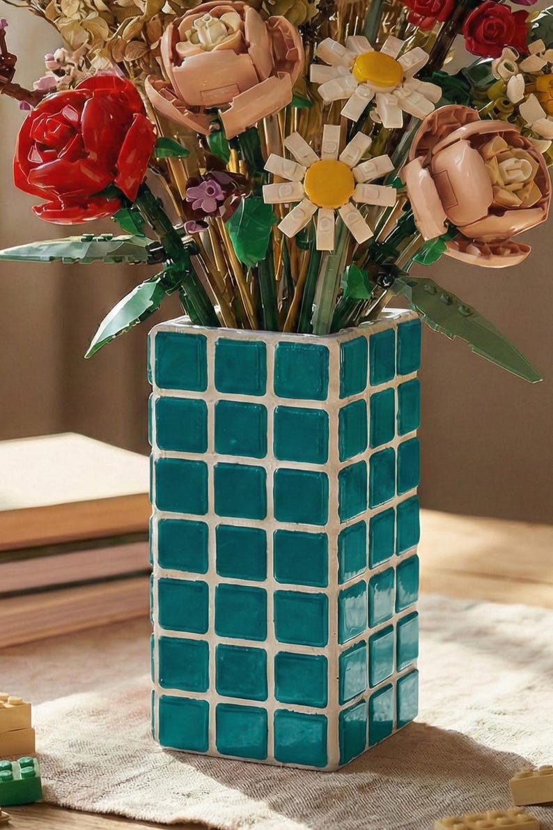 Vase en mosaïque de verre géométrique rétro coloré, pot de fleur décoration intérieure