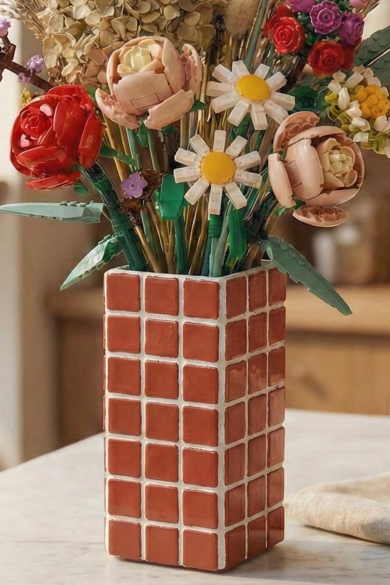 Vase en mosaïque de verre géométrique rétro coloré, pot de fleur décoration intérieure