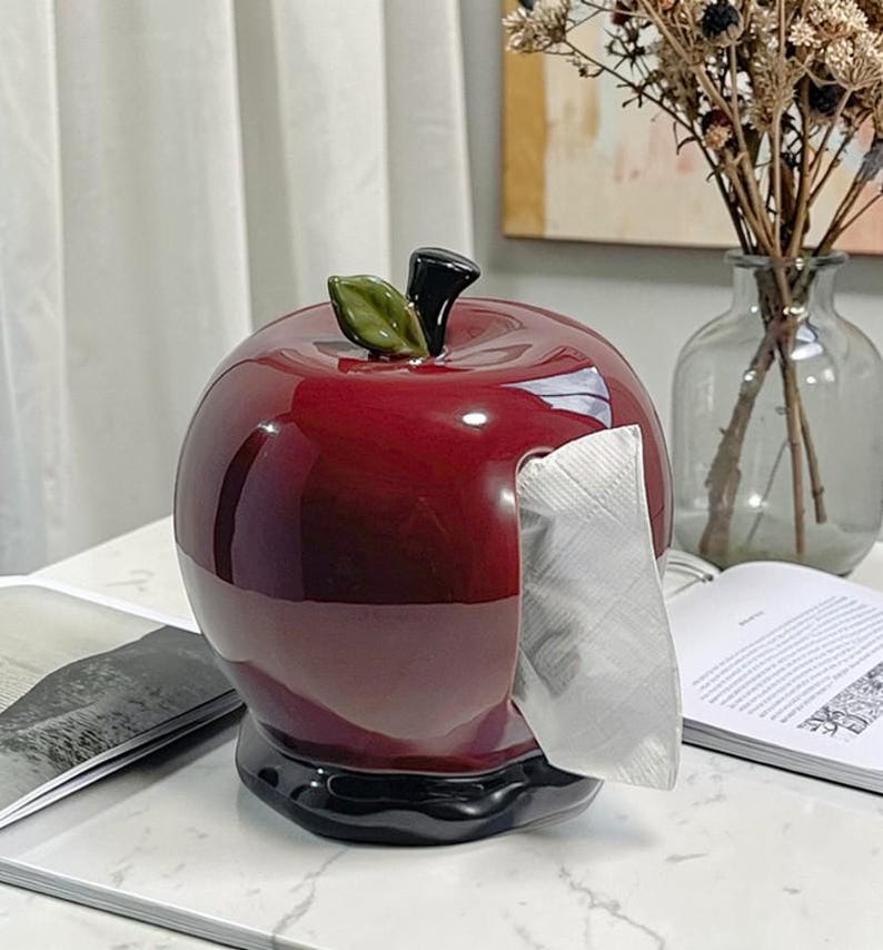 Couvercle de boîte à mouchoirs en céramique pomme rouge, rectangulaire carrée, porte-mouchoirs cube, amusant bohème