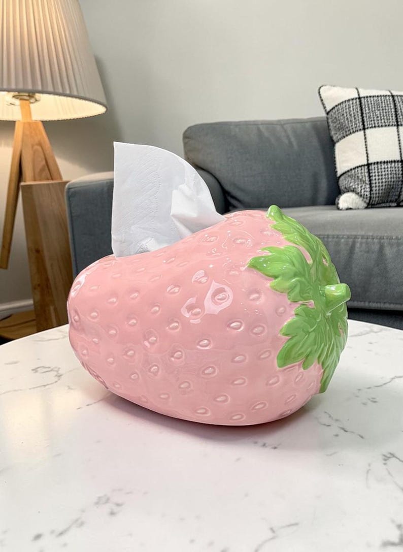 Fraise Housse de boîte de mouchoirs en céramique, Rectangulaire, Rouge, 13 x 20 x 16 cm