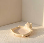 Chat en céramique porte-bijoux, plateau à bagues et bijoux, figurine grès émaillé, décoration chambre