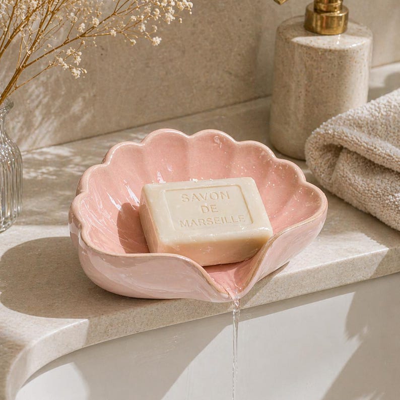 Porte-savon en céramique coquillage avec drainage, plateau de courtoisie salle de bain 15 cm