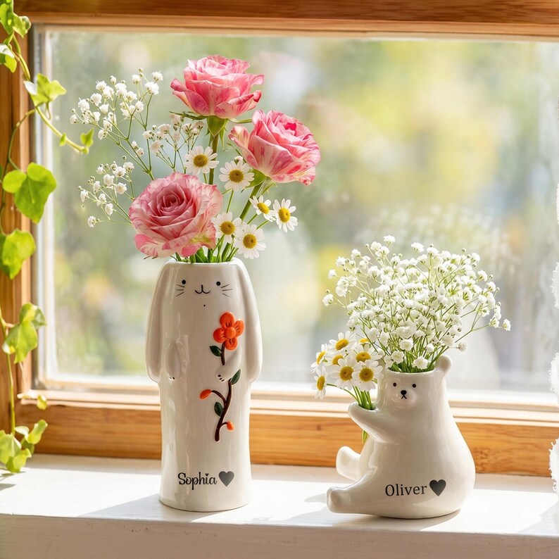 Vases bourgeons en céramique animaux | Vases en poterie faits main pour fleurs | Décoration d'intérieur