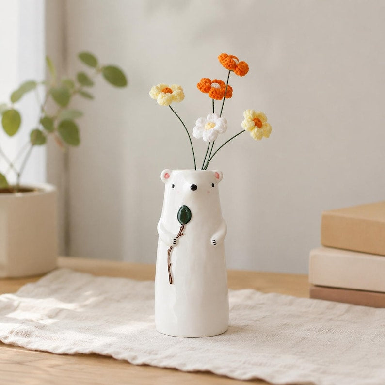 Vase à fleurs en céramique ours et chien, décoration fantaisiste