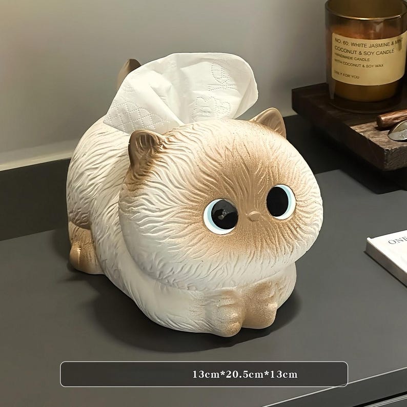 Chat en céramique Porte-mouchoirs, Boîte de mouchoirs en forme d'animal Kawaii, Décoration de bureau