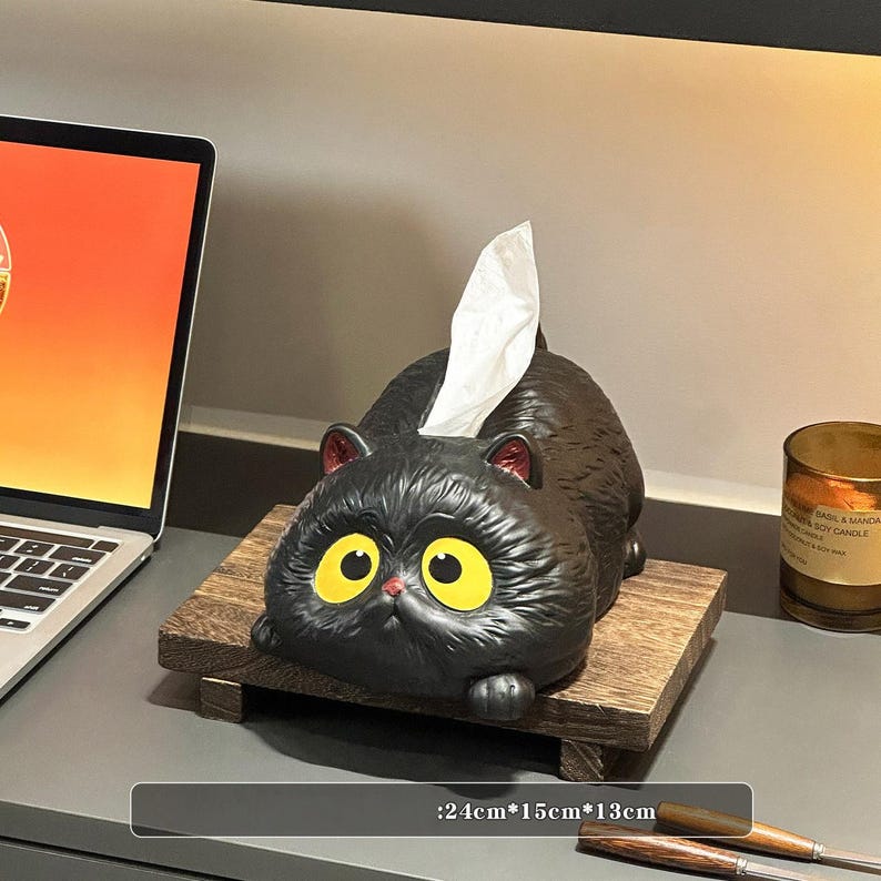 Chat en céramique Porte-mouchoirs, Boîte de mouchoirs en forme d'animal Kawaii, Décoration de bureau