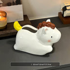 Chat en céramique Porte-mouchoirs, Boîte de mouchoirs en forme d'animal Kawaii, Décoration de bureau