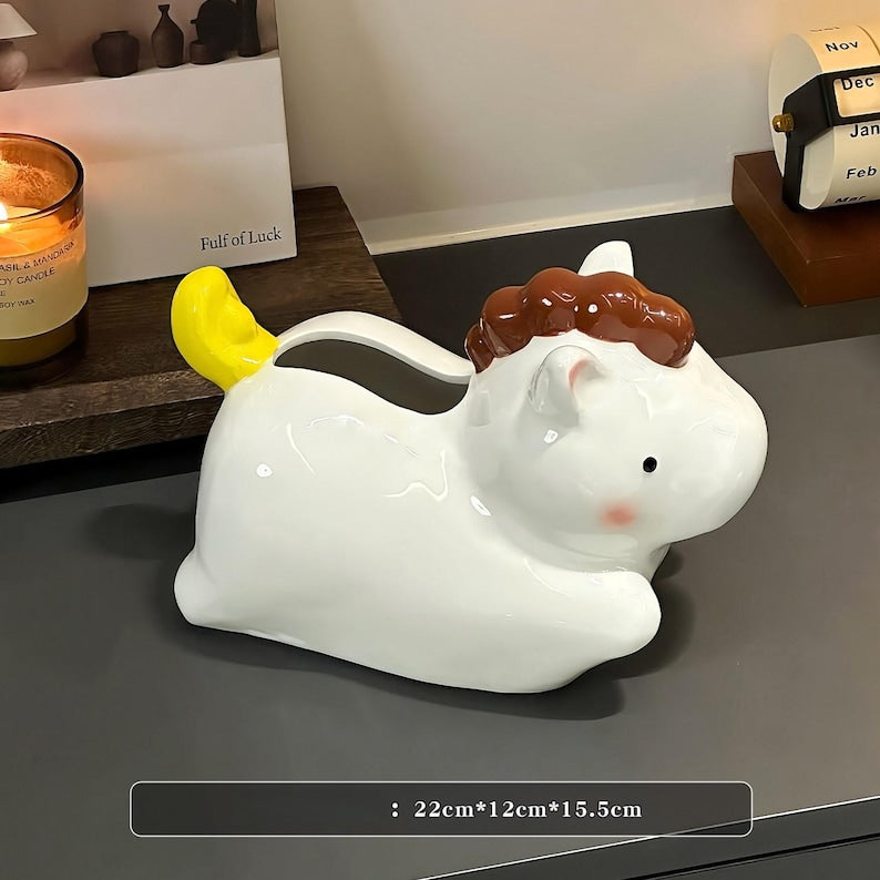 Chat en céramique Porte-mouchoirs, Boîte de mouchoirs en forme d'animal Kawaii, Décoration de bureau