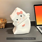 Chat en céramique Porte-mouchoirs, Boîte de mouchoirs en forme d'animal Kawaii, Décoration de bureau