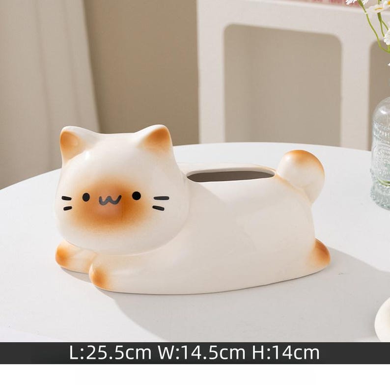 Porte-boîte à mouchoirs chat paresseux céramique kawaii, distributeur de serviettes décoration bureau maison