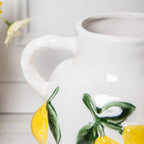 Vase citron en céramique émaillée à motif de fruits en relief, vase décoratif avec anse