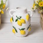 Vase citron en céramique émaillée à motif de fruits en relief, vase décoratif avec anse
