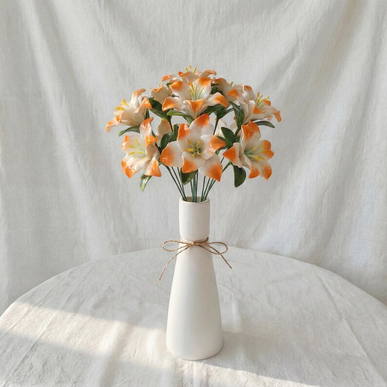 Tiges de fleurs de lys en céramique émaillée sculptée à la main, décoration intérieure, remplissage de vase