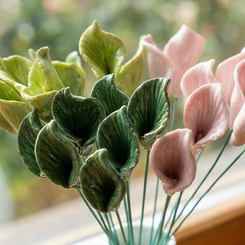 Céramique Calla Lily Tiges Florales Artisanales Pièces de Remplissage de Vase Décoration Intérieure