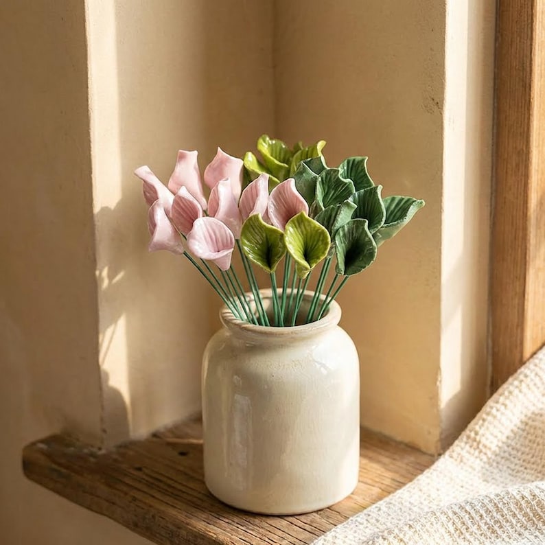 Céramique Calla Lily Tiges Florales Artisanales Pièces de Remplissage de Vase Décoration Intérieure