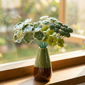 Tiges de plantes artificielles en céramique, feuille de lotus, gousse de lotus, trèfle à quatre feuilles, bouton de tulipe, décoration pour vase, imitation verdure, sans entretien