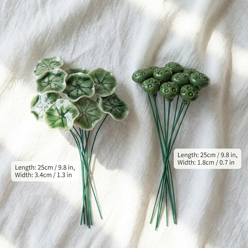 Tiges de plantes artificielles en céramique, feuille de lotus, gousse de lotus, trèfle à quatre feuilles, bouton de tulipe, décoration pour vase, imitation verdure, sans entretien