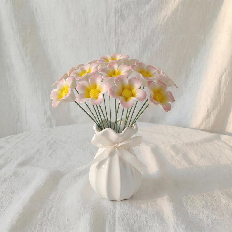 Tige de fleur de plumeria en céramique émaillée, décoration florale éternelle, remplissage de vase esthétique, bleu ciel/rose poudré/jaune beurre