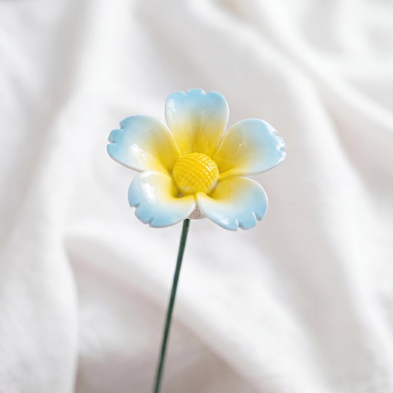 Tige de fleur de plumeria en céramique émaillée, décoration florale éternelle, remplissage de vase esthétique, bleu ciel/rose poudré/jaune beurre
