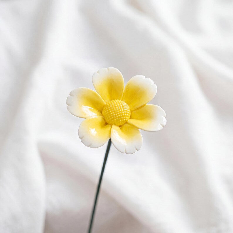 Tige de fleur de plumeria en céramique émaillée, décoration florale éternelle, remplissage de vase esthétique, bleu ciel/rose poudré/jaune beurre