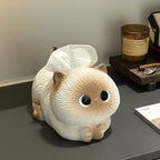 Chat en céramique Porte-mouchoirs, Boîte de mouchoirs en forme d'animal Kawaii, Décoration de bureau