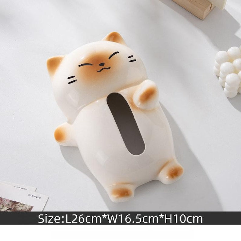 Porte-boîte à mouchoirs chat paresseux céramique kawaii, distributeur de serviettes décoration bureau maison
