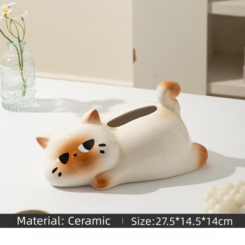 Porte-boîte à mouchoirs chat paresseux céramique kawaii, distributeur de serviettes décoration bureau maison