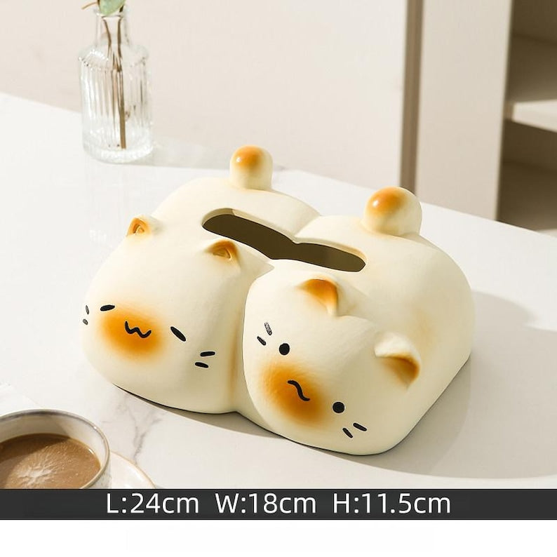 Porte-boîte à mouchoirs chat paresseux céramique kawaii, distributeur de serviettes décoration bureau maison