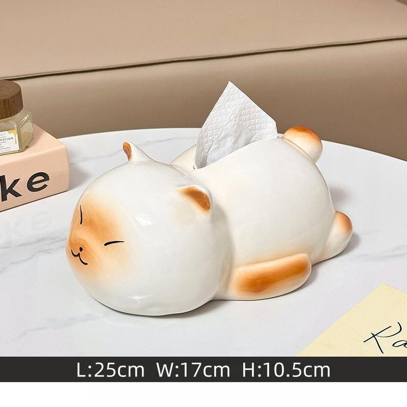 Porte-boîte à mouchoirs chat paresseux céramique kawaii, distributeur de serviettes décoration bureau maison