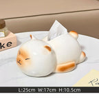 Porte-boîte à mouchoirs chat paresseux céramique kawaii, distributeur de serviettes décoration bureau maison
