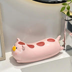 Porte-brosse à dents en céramique cochon : organiseur de vanité salle de bain 4 compartiments