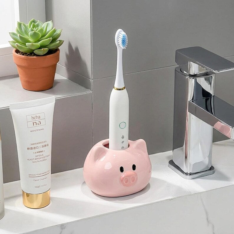 Porte-brosse à dents en céramique rose en forme de cochon - Organiseur de salle de bain avec 1, 2 ou 3 trous