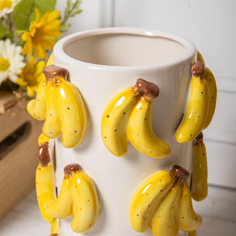 Vase décoratif en céramique gaufré 3D banane émaillé 22 cm