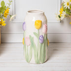 Tulip Embossed Ceramic Vase Glazed Floral Home Decor 21 cm