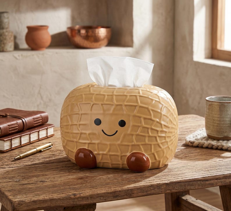 Boîte à mouchoirs en céramique forme de pain, distributeur mignon toast souriant, décoration cuisine kawaii, rangement table