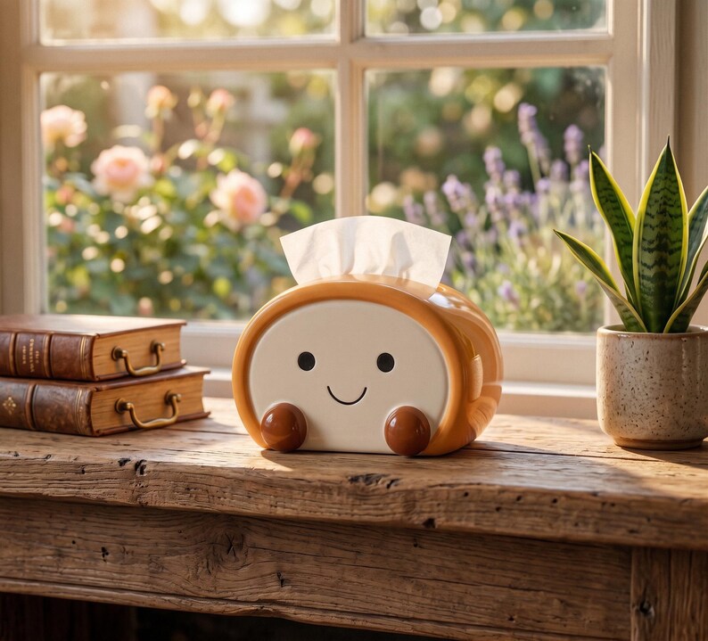 Boîte à mouchoirs en céramique forme de pain, distributeur mignon toast souriant, décoration cuisine kawaii, rangement table