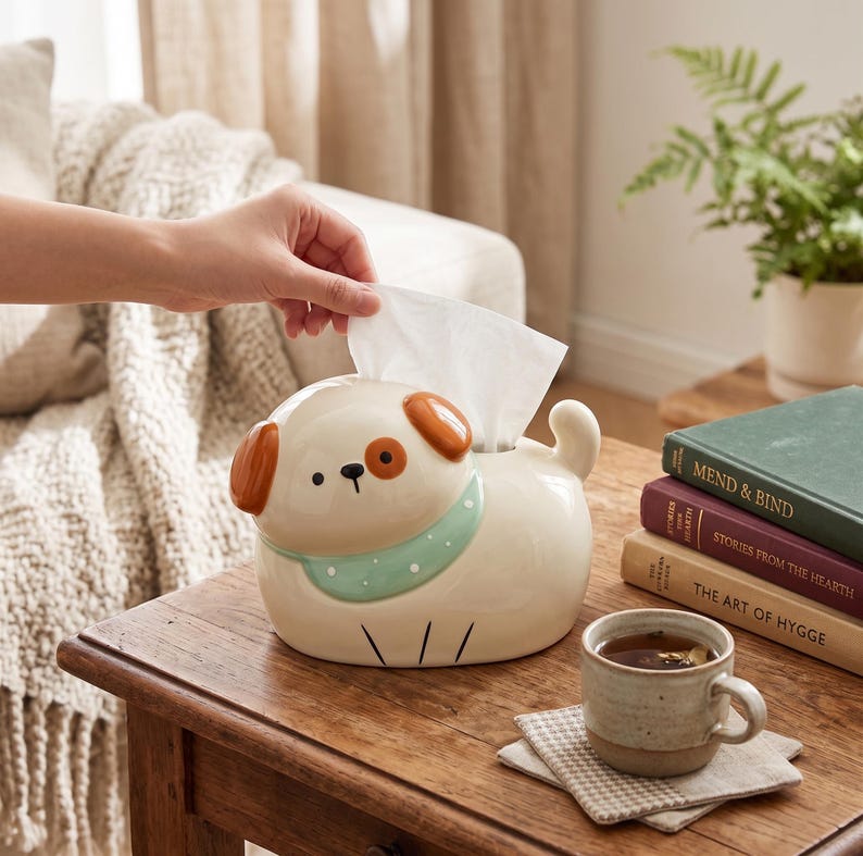 Distributeur de mouchoirs en céramique en forme de chien | Accessoire de décoration kawaii pour salon, bureau