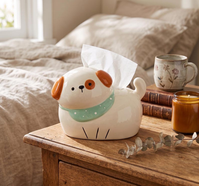 Distributeur de mouchoirs en céramique en forme de chien | Accessoire de décoration kawaii pour salon, bureau