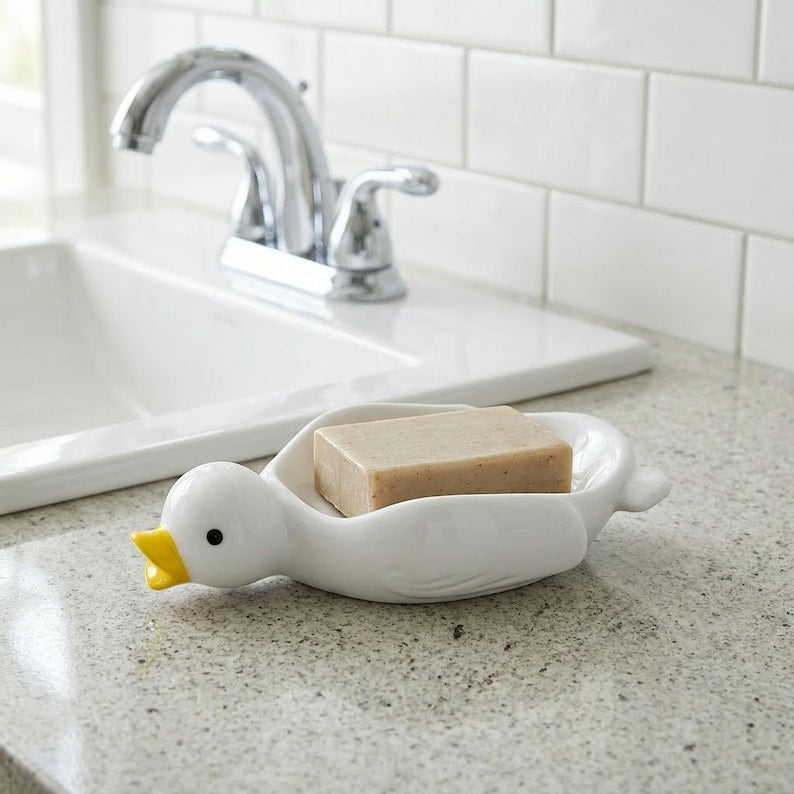 Porte-savon canard en céramique, porte-savon oiseau, décoration de salle de bain, organisateur kawaii