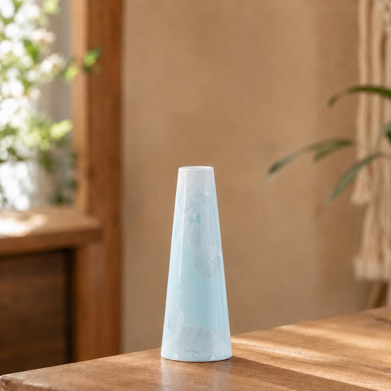Vase bouteille droit en céramique émaillée cristal, coloré