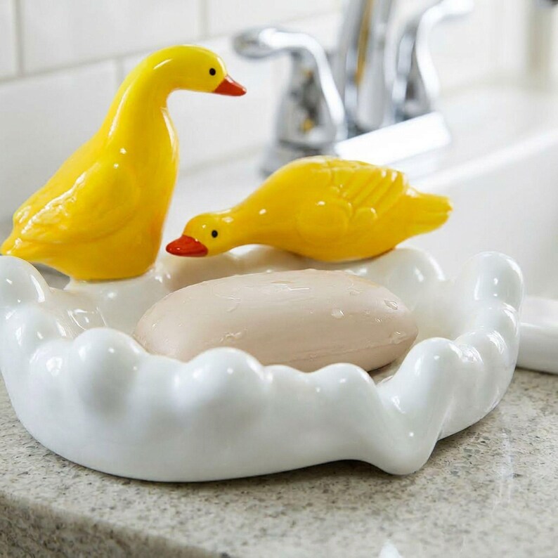 Porte-savon canard en céramique, décoration salle de bain kawaii, organisateur évier