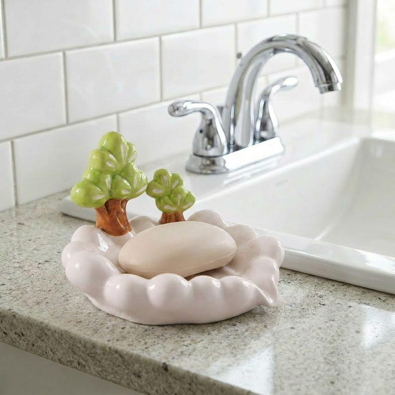 Porte-savon en céramique bonsaï, accessoire de salle de bain kawaii, décoration de lavabo