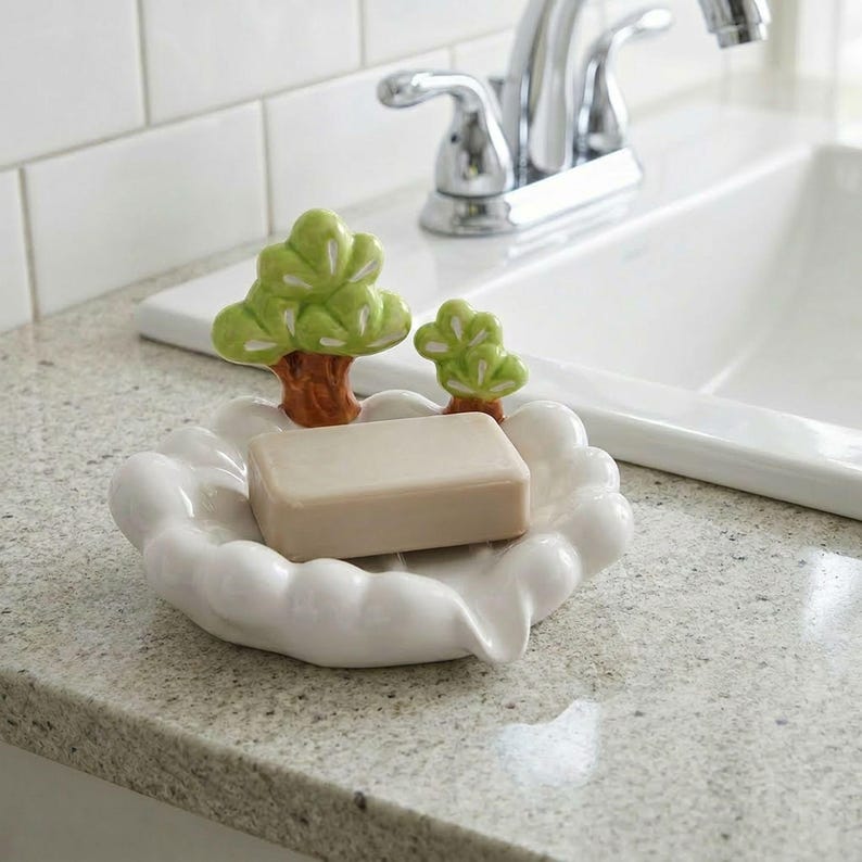 Porte-savon en céramique bonsaï, accessoire de salle de bain kawaii, décoration de lavabo