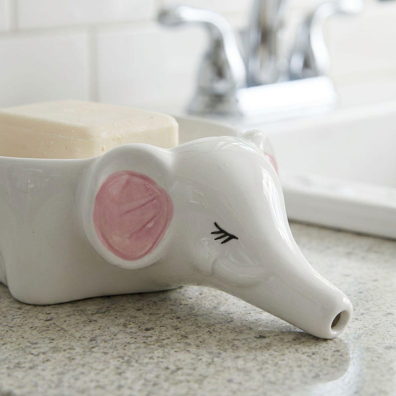 Éléphant Porte-savon en Céramique Blanc Mignon, Décoration Salle de Bain Kawaii