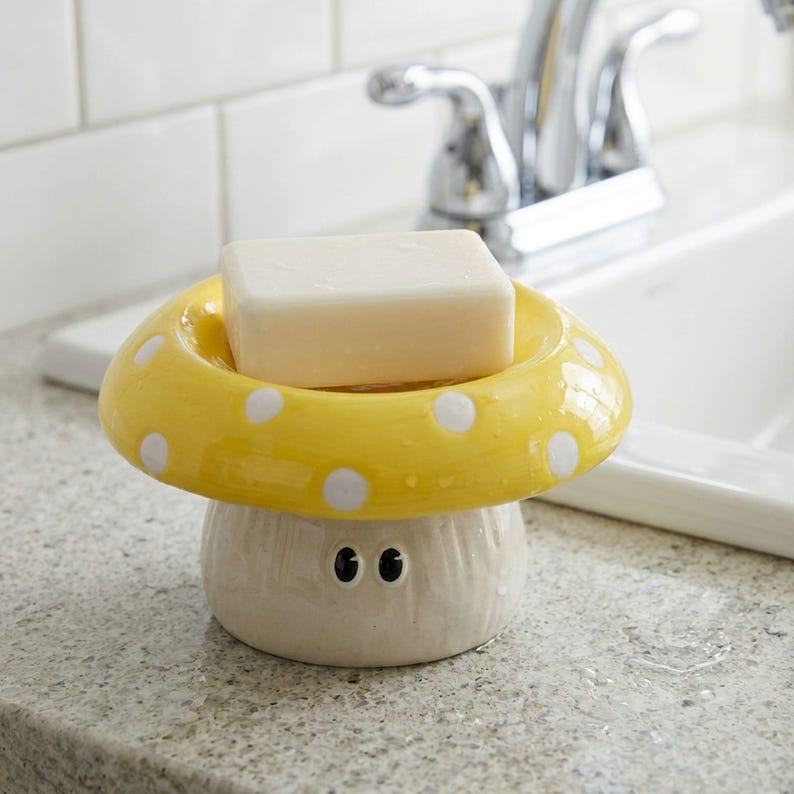 Porte-savon champignon rouge céramique kawaii décoration salle de bain