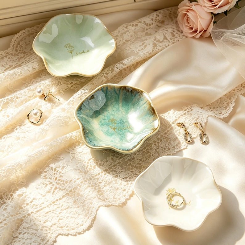 Plateau à bijoux en céramique pour bagues et boucles d'oreilles, vide-poche de vanité, décoration de coiffeuse