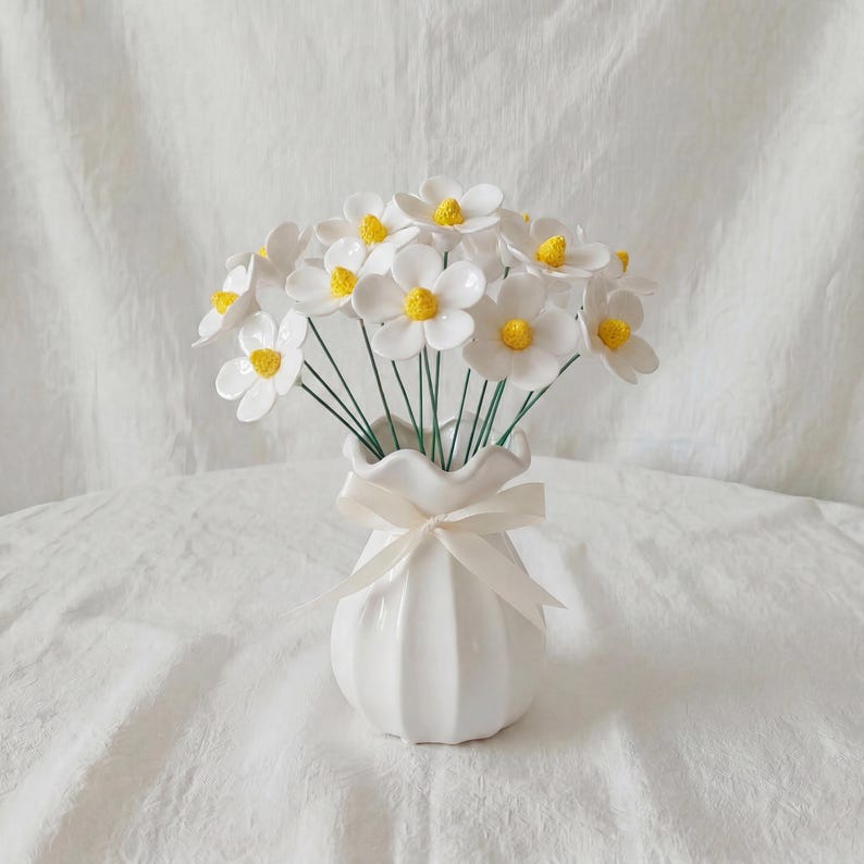 Céramique Tige de Fleur Cosmos Émaillée Décoration Intérieur 4,6 cm