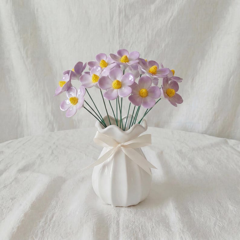 Céramique Tige de Fleur Cosmos Émaillée Décoration Intérieur 4,6 cm