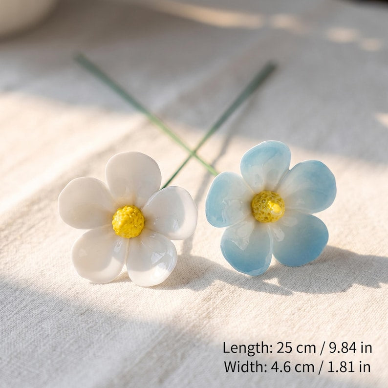 Céramique Tige de Fleur Cosmos Émaillée Décoration Intérieur 4,6 cm